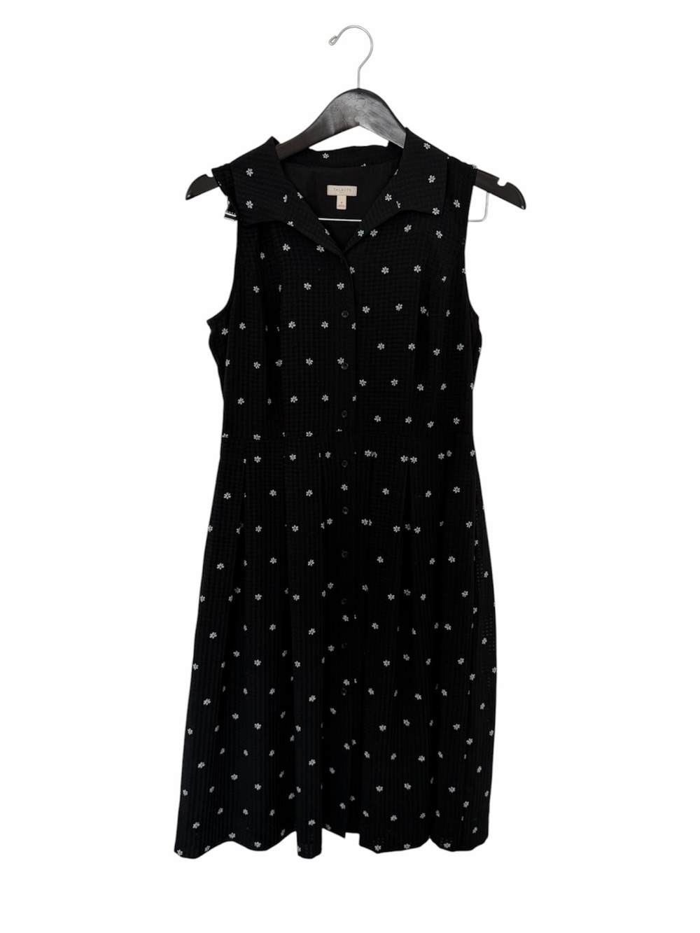 Talbots Sleeveless Black Button Front Daisy-Print Shirt Dress Size 8
